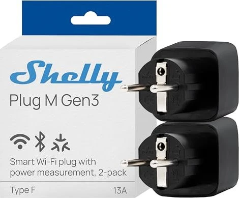 Shelly Plug M Gen3, schwarz, 3000W, Smart-Steckdose, 2er-Pack