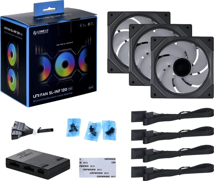 Lian Li Uni Fan SL-Infinity SL-INF120 ARGB, schwarz, LED-Steuerung, Lüftersteuerung, 120mm, 3er-Pack