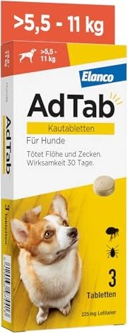 Elanco AdTab Hund 2.5-11kg Kautabletten gegen Zecken und Flöhe, 3 Stück