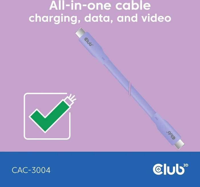 Club 3D USB4 Kabel, 20Gb/s, 240W PD EPR, USB-C Stecker auf USB-C Stecker, 2m, lila