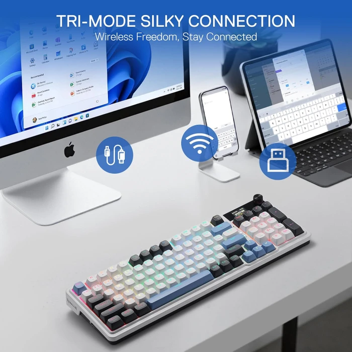 Redragon Galatin Pro K719 Wireless, Ice Blue, LEDs RGB, Outemu Red, USB/Bluetooth, US