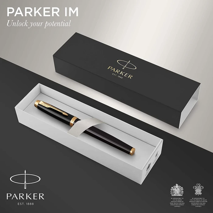 Parker IM black lacquer/gold trim, rechte Hand, fein, Geschenkbox