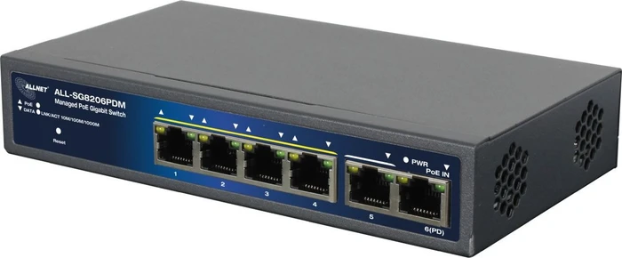 Allnet SG82 Desktop Gigabit Smart Switch, 6x RJ-45, 60W PoE++ PD