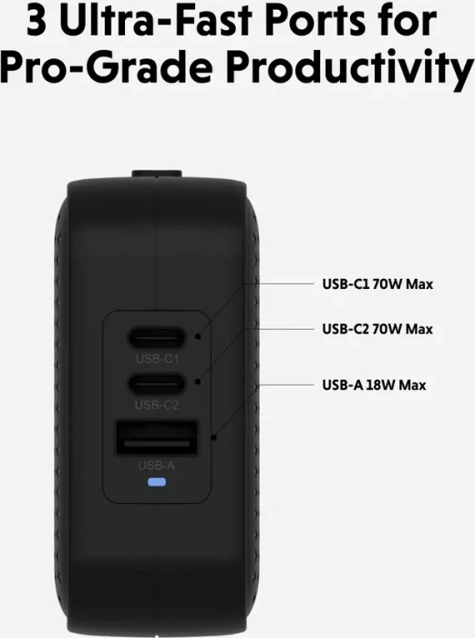 Hyper HyperJuice USB-C GaN Travel Charger, 2x USB-C + 1x USB-A, 140W, schwarz