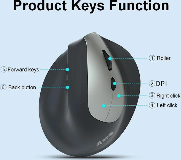 Equip Ergonomic Rechargeable Dual Mode Wireless Mouse schwarz, USB/Bluetooth