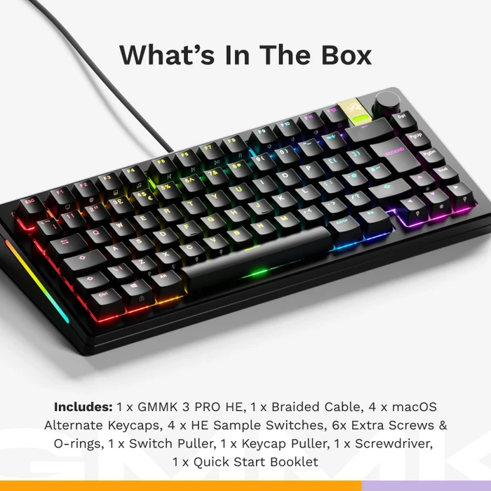 Glorious GMMK 3 Pro HE 75% Pre-built Gaming Keyboard, schwarz, LEDs RGB, Glorious Fox HE, USB, ND