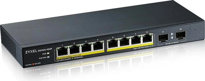 Zyxel GS1100 Desktop Gigabit Switch, 8x RJ-45, 2x SFP, 130W PoE+