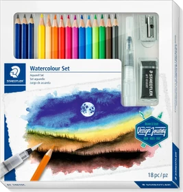 Staedtler 146 Wasserfarben Aquarellstift sortiert, Radierer, Anspitzer, 18er-Set