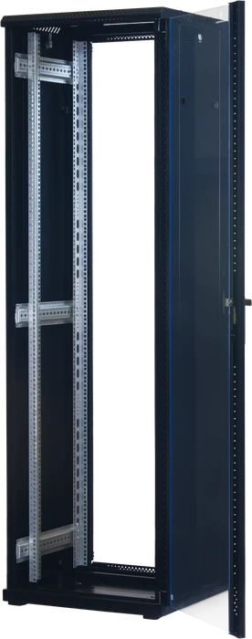Rockstable 19" Serverschrank 42HE, Sicherheitsglastür, IP2X, schwarz, 600mm tief