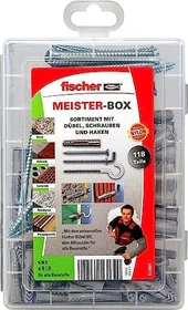 fischer Meister-Box Universaldübel UX + Schraube + Haken Schrauben/Dübel-Sortiment inkl. Werkzeugbox, 118 Stück