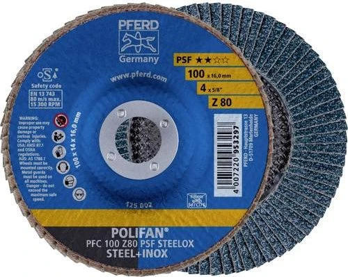 Pferd PFC 100 Z 80 PSF STEELOX/16.0 POLIFAN Fächerschleifscheibe K80, 100x16mm, 10 Stück