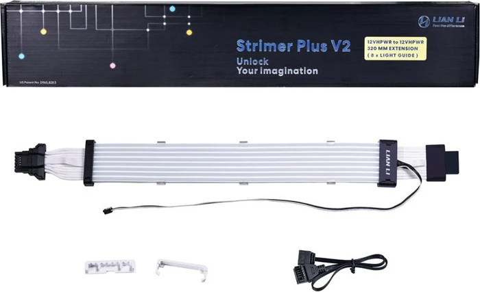 Lian Li Strimer Plus V2 12VHPWR, 16-Pin PCIe Verlängerungskabel, RGB beleuchtet, 8 LED-Bahnen, 32cm