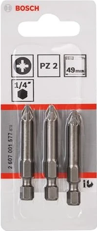 Bosch Professional Extra Hart Pozidriv Bit 1/4", PZ2x49mm, 3 Stück