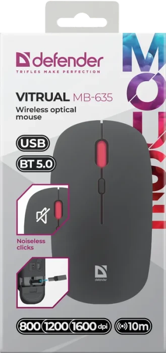 Defender Vitrual MB-635 Wireless Optical Mouse schwarz, USB/Bluetooth