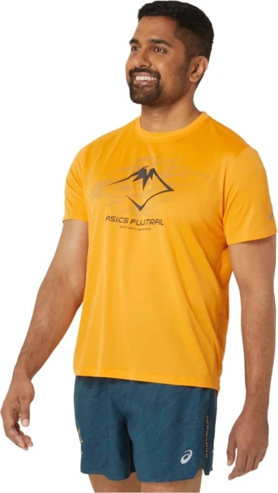Asics Fujitrail Logo Laufshirt kurzarm fellow yellow/lichen green/graphite grey (Herren)