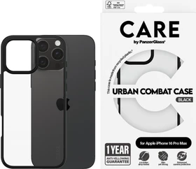PanzerGlass Care Flagship Case Urban Combat Black Frame für Apple iPhone 16 Pro Max transparent