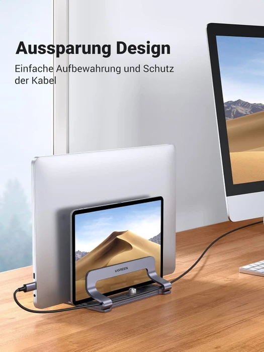Ugreen Vertikaler Laptopständer, 2 Slot, grau, verstellbar