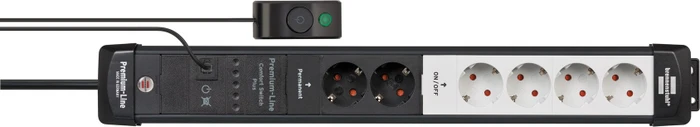 Brennenstuhl Premium-Line Comfort Switch Plus, 6-fach, 2x permanent, 4x schaltbar, 3m, schwarz/hellgrau