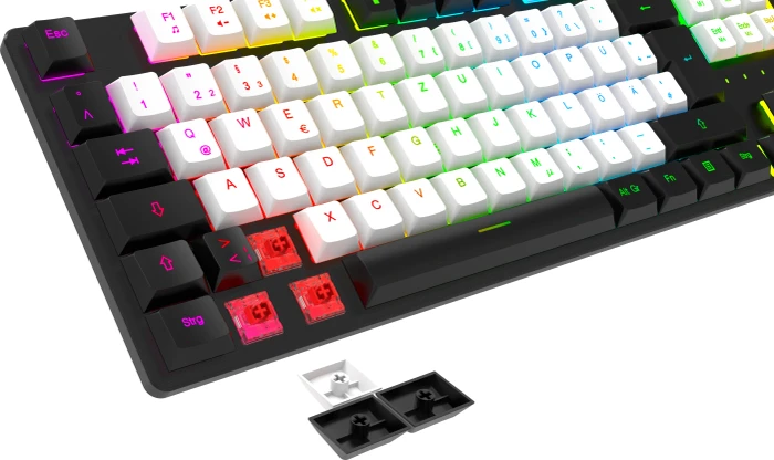 ISY IGK 6000 Gaming Tastatur, schwarz/weiß, LEDs RGB, Outemu Low-Profile Red, USB, DE