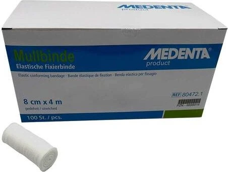 Medenta Mullbinde unsteril elastisch, 8cm x 4m, 100 Stück