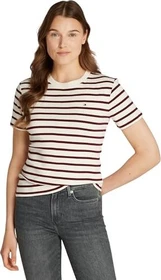 Tommy Hilfiger Roundneck Slim Fit T-Shirt kurzarm fine stripe/calcio/deep rouge (Damen)