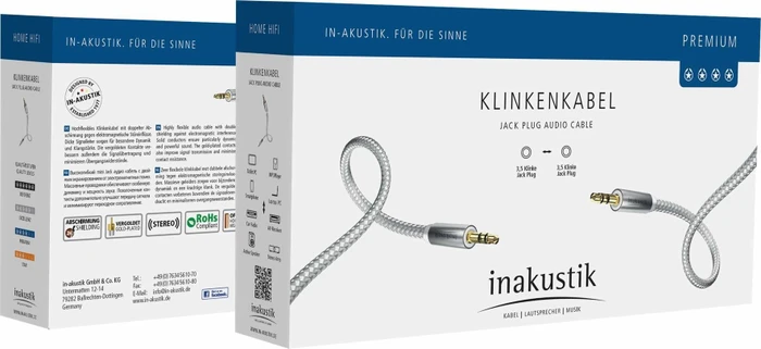 in-akustik Premium MP3 Audiokabel, 3.5mm Klinke Stecker/Stecker silber 0.5m