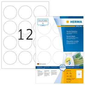 Herma Etiketten Special rund, 60mm, ablösbar, weiß, matt, 100 Blatt (1200 Etiketten)