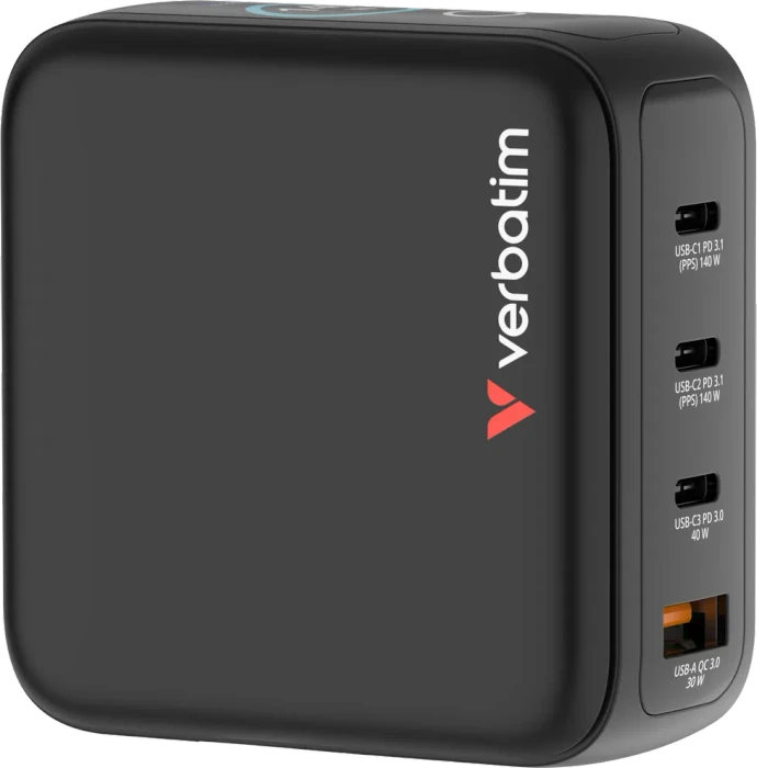 Verbatim Mini-GaN-Ladegerät mit Display 140W 4-Port schwarz