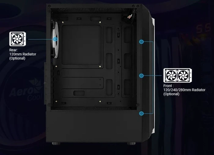 AeroCool Bionic V2, schwarz, Lüfter LED RGB, Glasfenster