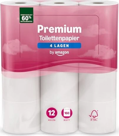 Amazon Gestepptes Toilettenpapier 4-lagig weiß, 12 Rollen