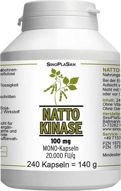SinoPlaSan Nattokinase 100mg Mono 20.000 FU Kapseln, 240 Stück