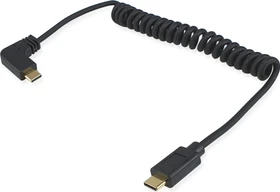 Equip USB-C Spiralkabel, USB 2.0, 60W PD, USB-C [Stecker] auf USB-C [Stecker],gewinkelt, 1m, schwarz (128889)