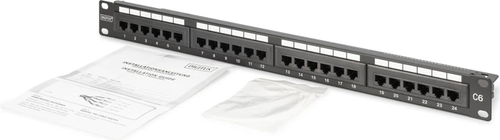 Digitus Professional Patchpanel Cat6 Klasse E ungeschirmt 19" , 24-Port, 1HE, 19", 1HE, schwarz