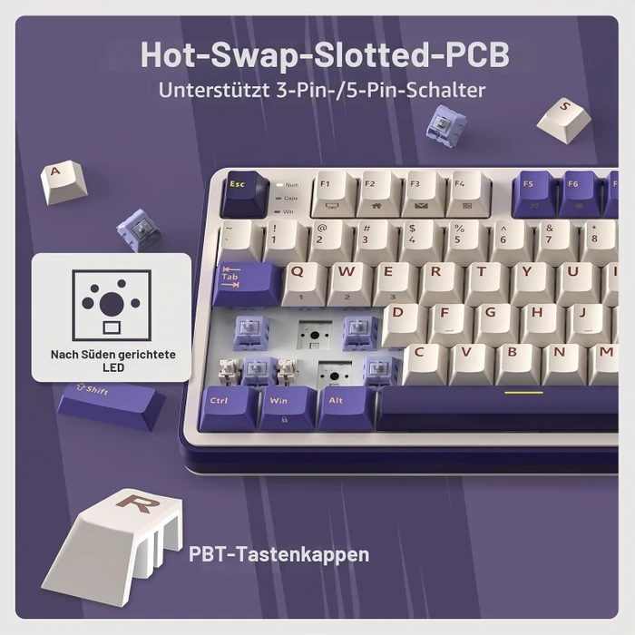 RK Royal Kludge S98, Lavendel Lila, 96%, hot-swap, RK Silent Purple, USB/Bluetooth, US