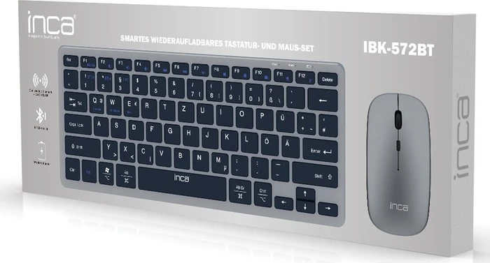 Inca IBK-572BT Smart Recharable Keyboard & Maus Set silber/schwarz, USB/Bluetooth, DE