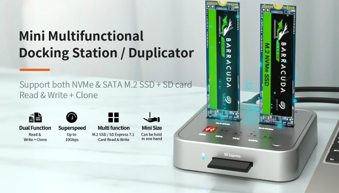 MAIWO M.2 PCIe/SATA Dockingstation mit Klon-Funktion und SD Express Cardreader, USB-C 3.1 (verschiedene Markenbezeichnungen)