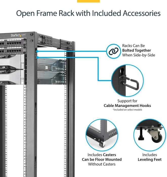 StarTech 4POSTRACK8U, 19" Open Frame Serverrack 8HE, schwarz, 1100mm tief (4POSTRACK8U) – Bild 5 von 11