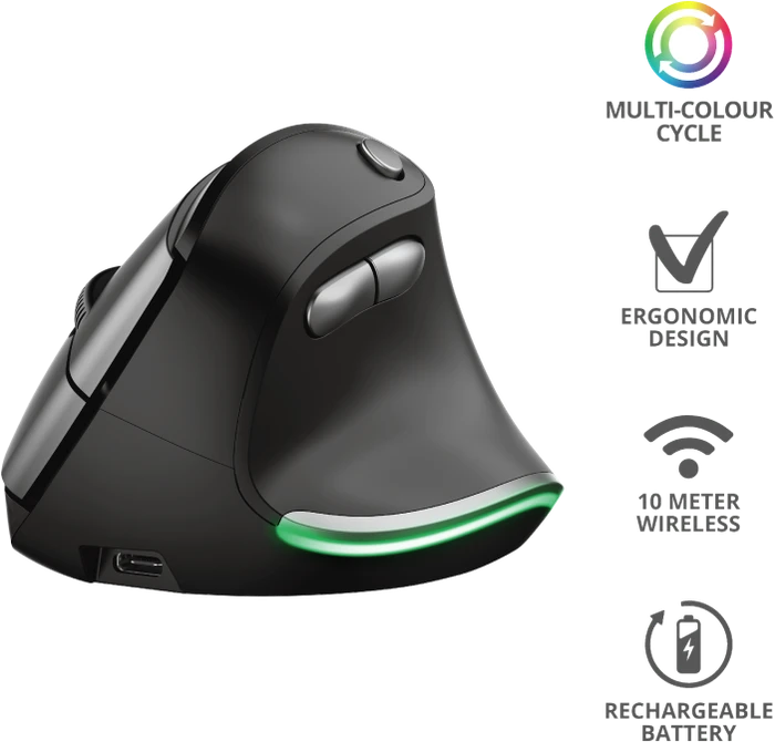 Trust Bayo Wireless Rechargeable Ergonomic Mouse, schwarz/grau, USB
