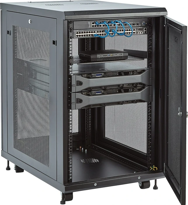 StarTech RK1833BKM Rack-Schrank Kit 18HE, mit Rollen, Gitternetztür, schwarz, 853mm tief