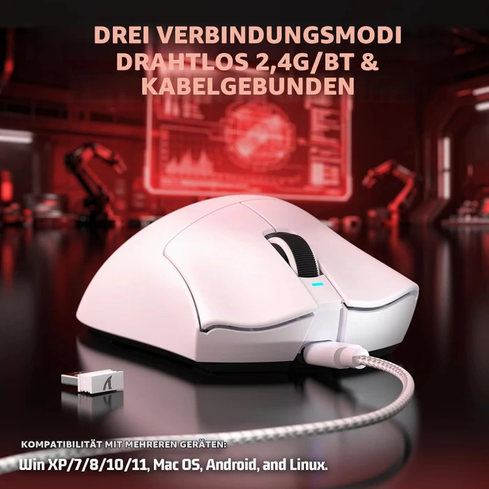 Attack Shark V3 Tri-mode Wireless Gaming Mouse, weiß, USB/Bluetooth