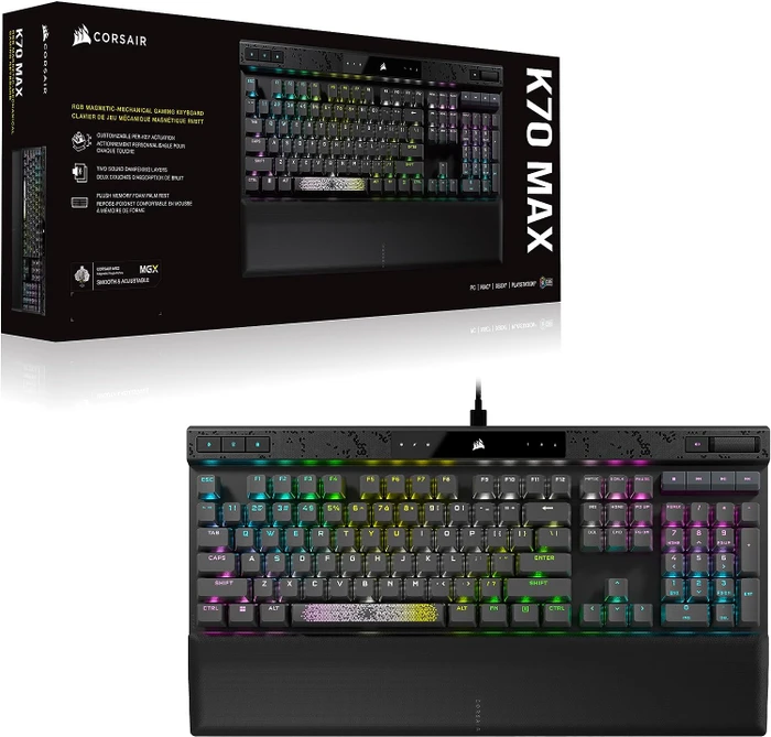 Corsair Gaming K70 MAX RGB Magnetic-Mechanical, Steel Grey, Corsair MGX, USB, US