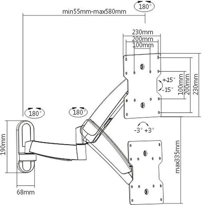 Ricoo Monitor/TV-Wandhalterung mit Gasdruckfeder