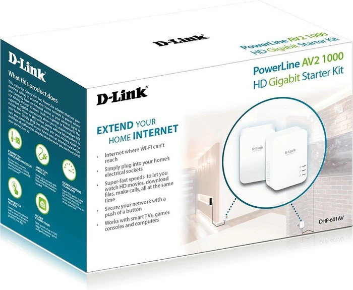 D-Link DHP-601AV 1000 HD Gigabit Starter Kit, HomePlug AV2, RJ-45, 2er-Pack