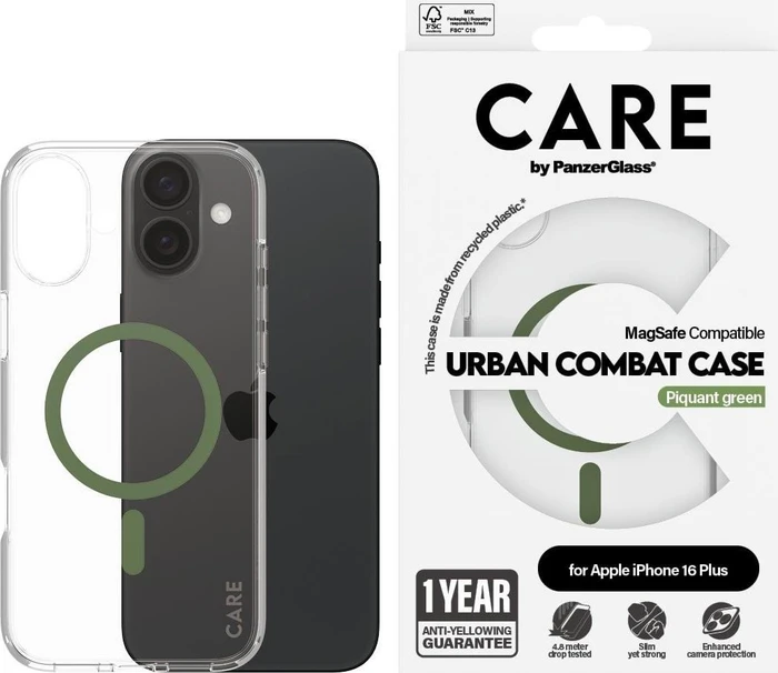 PanzerGlass Care Flagship Case Urban Combat MagSafe für Apple iPhone 16 Plus Piquant Green