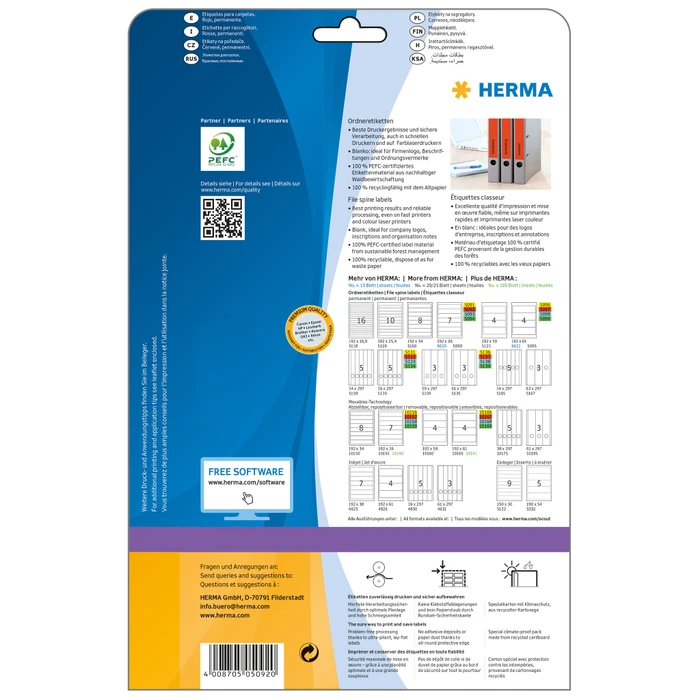 Herma Ordneretiketten, 192x34mm, rot, 20 Blatt (140 Etiketten)