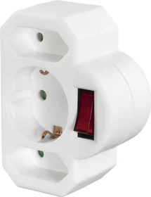 Hama Adapterstecker mit Schalter, 3-fach, 1x Schuko, 2x Euro, weiß
