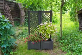 KHW Pflanzkasten-Set mit Spalier 43x43cm anthrazit, 2-tlg.