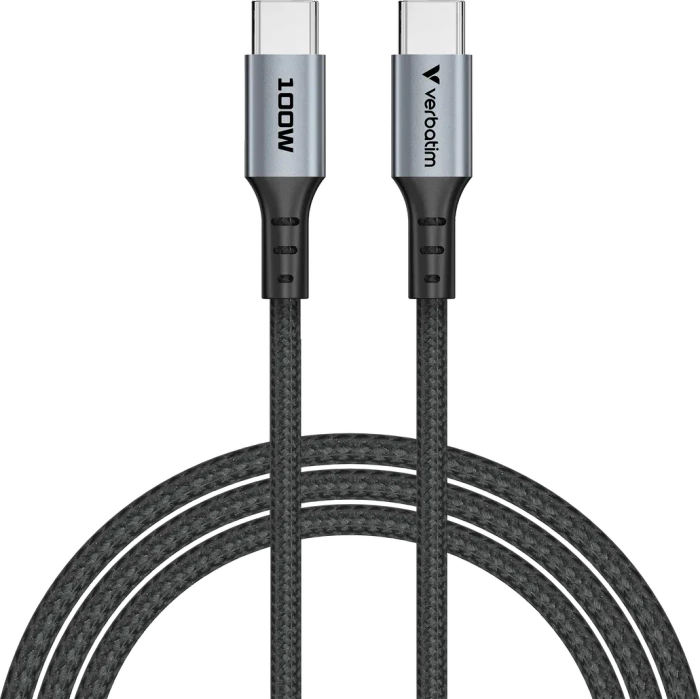 Verbatim Sync & Charge USB-C Kabel, USB 2.0, 480Mb/s, 100W PD 3.0/QC 3.0, USB-C Stecker auf USB-C Stecker, schwarz, 1.2m