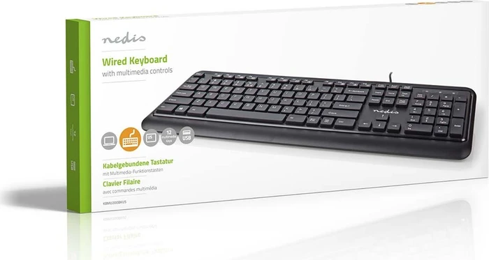 Nedis Multimedia Tastatur, schwarz, USB, US