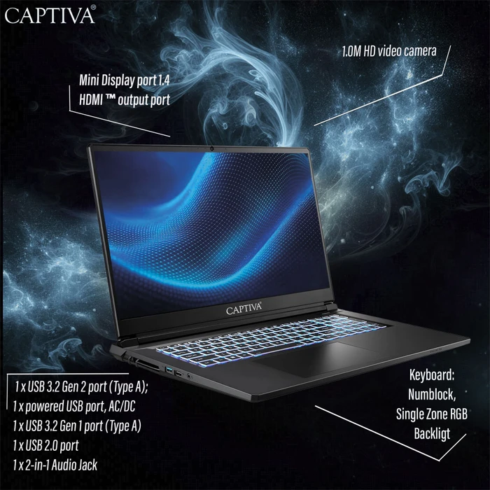 Captiva Advanced Gaming I94-339GE, Core i7-13620H, 16GB RAM, 500GB SSD, GeForce RTX 5060, DE